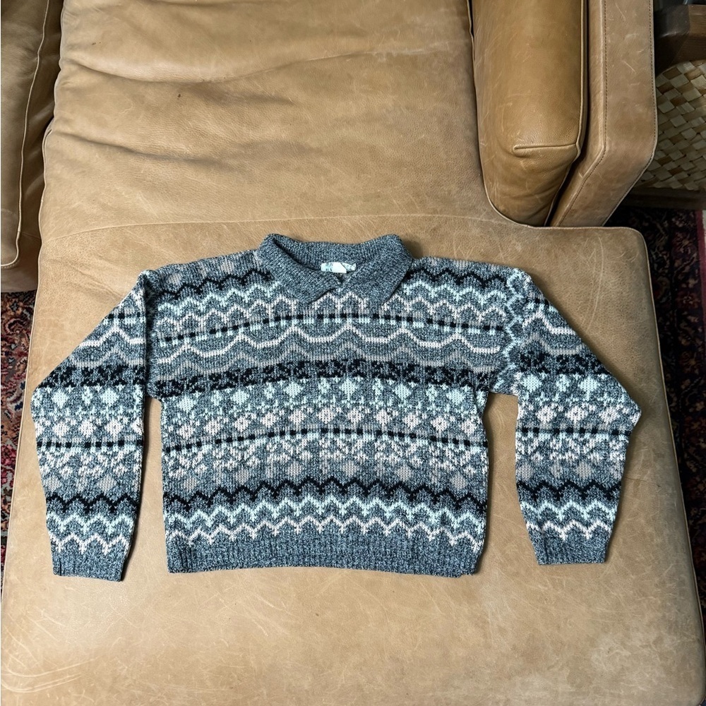 Vintage Croquet Club Collared Geometric Sweater Retro 80’s Size Small